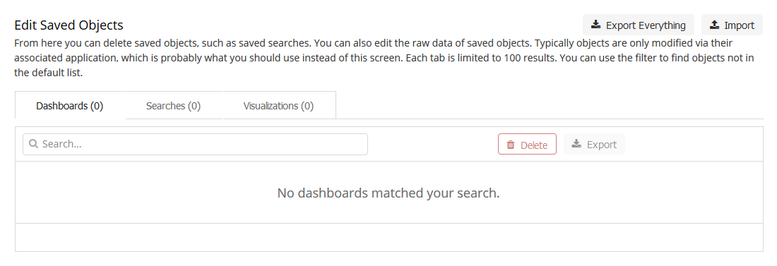 A screenshot of setting the Saved Objects management UI in Kibana